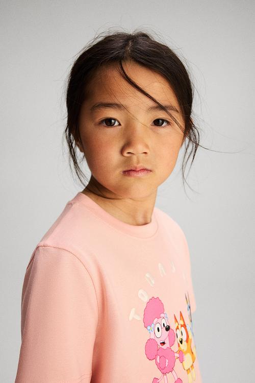 Print-motif cotton T-shirt - pink/bluey 