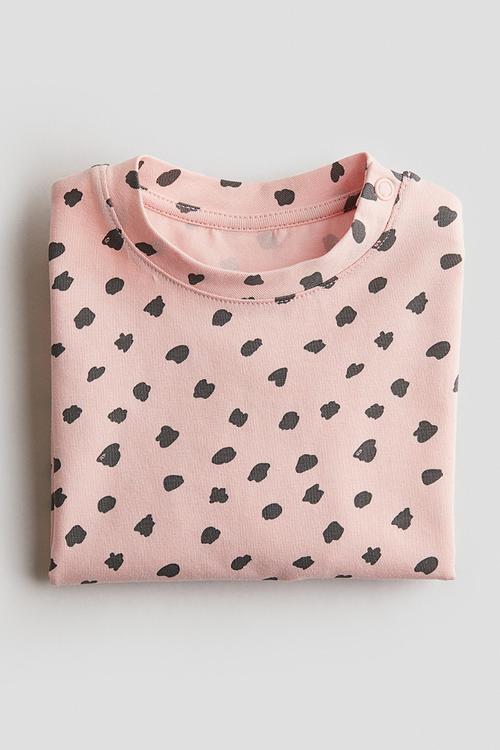 Printed cotton top - light pink bunnies