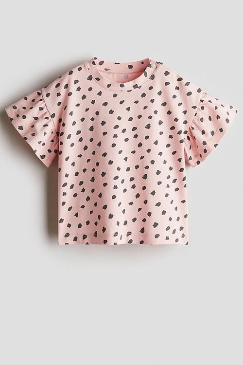 Printed cotton top - light pink bunnies