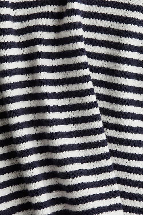 Short-sleeved pointelle jersey top - navy blue/striped 