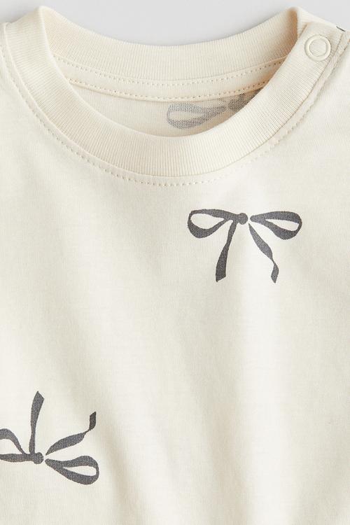 Printed cotton top - beige bows
