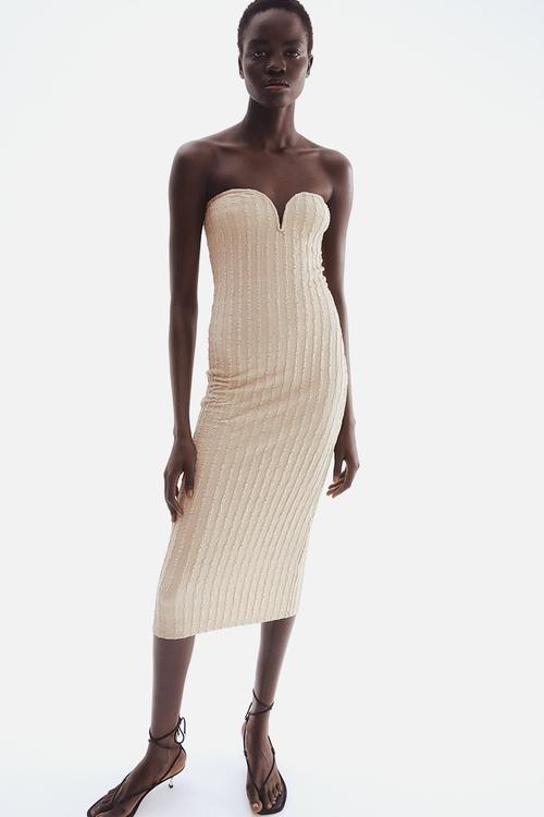 Linen-blend bandeau dress - light beige - 1282549001