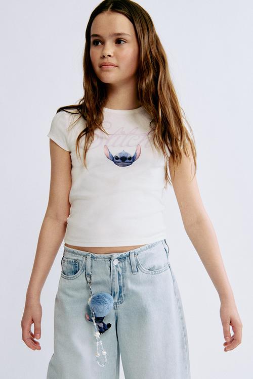 Print-motif cotton top - white/lilo & stitch 