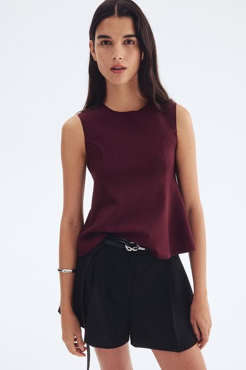 Interlock peplum vest top - burgundy
