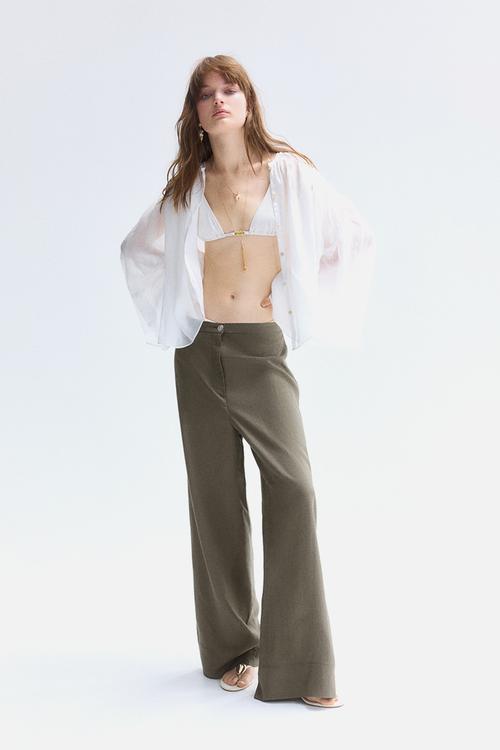 Linen-blend trousers - dark khaki green