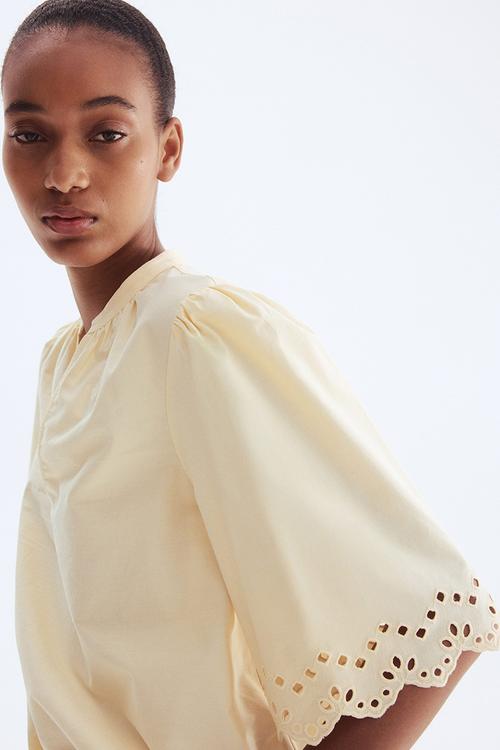 Broderie anglaise cotton blouse - light yellow
