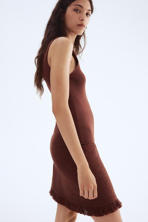 Fringed bouclé skirt - brown