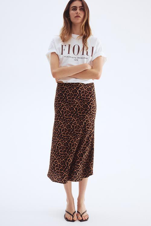 Flared slip skirt - dark beige leopard print