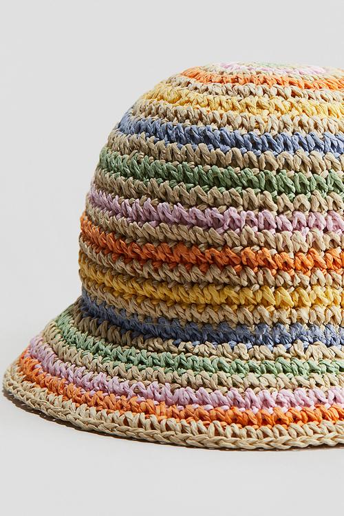 Crochet-look straw hat - multicoloured
