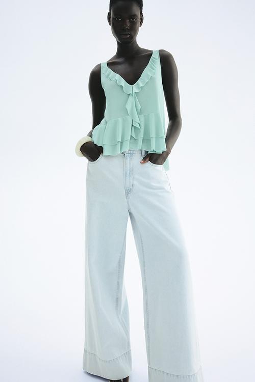 Flounced vest top - light turquoise
