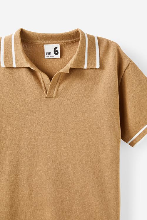 Open Neck Polo - Washed Stone/Vanilla