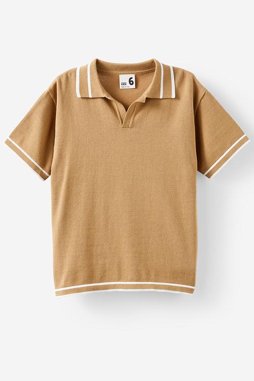 Open Neck Polo - Washed Stone/Vanilla