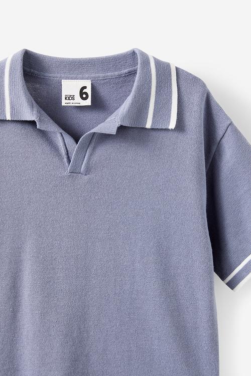 Open Neck Polo - Steel/Vanilla