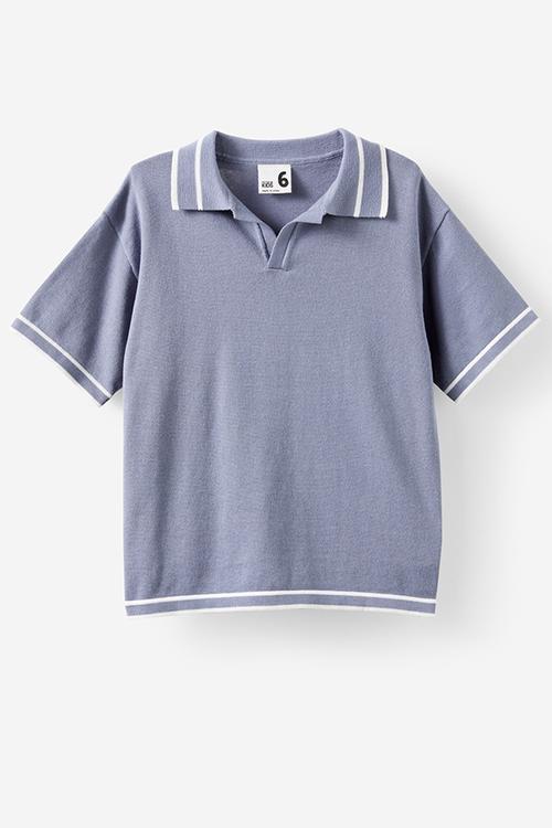 Open Neck Polo - Steel/Vanilla