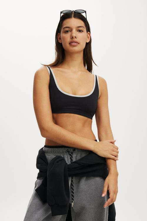 Ultra Soft Low Back Crop - Black/Grey Marle