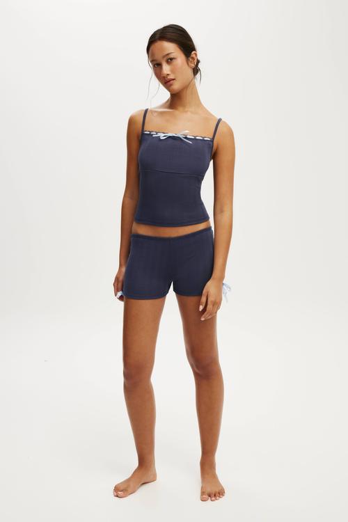 Pointelle square neck cami - steely blue/violet blue