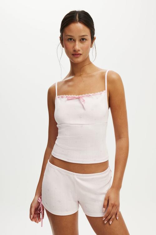Pointelle square neck cami - pink kiss/laura ditsy