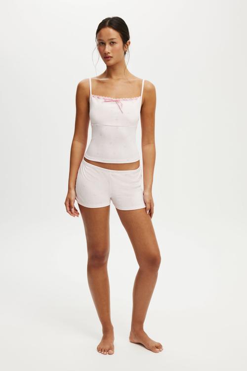 Pointelle square neck cami - pink kiss/laura ditsy