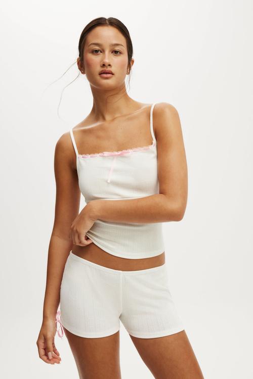 Pointelle square neck cami - coconut milk/ blushing bride