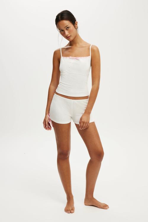 Pointelle square neck cami - coconut milk/ blushing bride