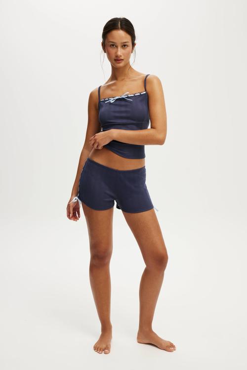 Pointelle ruched boyshort - steely blue/violet blue
