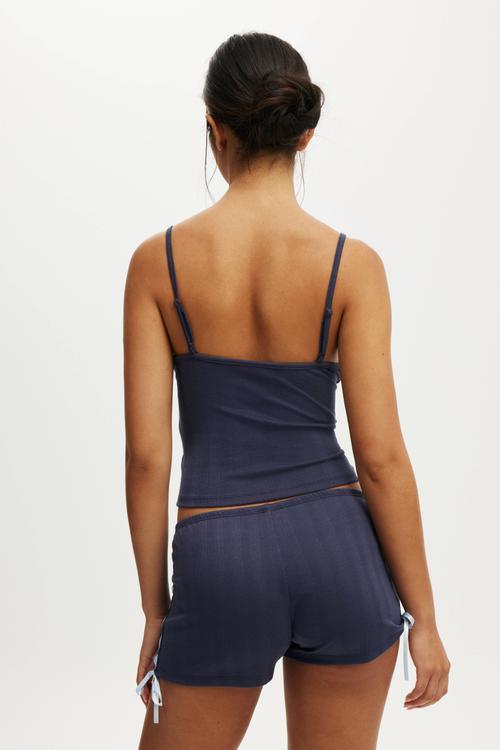 Pointelle ruched boyshort - steely blue/violet blue