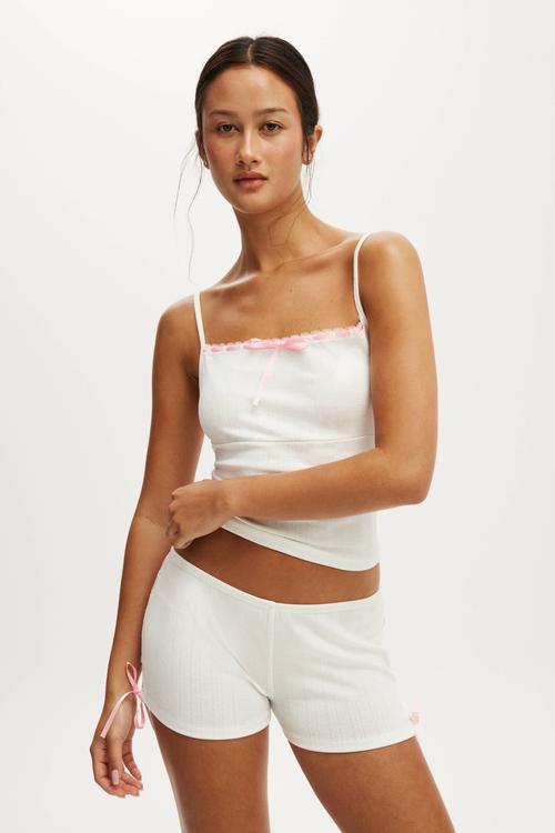 Pointelle ruched boyshort - coconut milk/ blushing bride