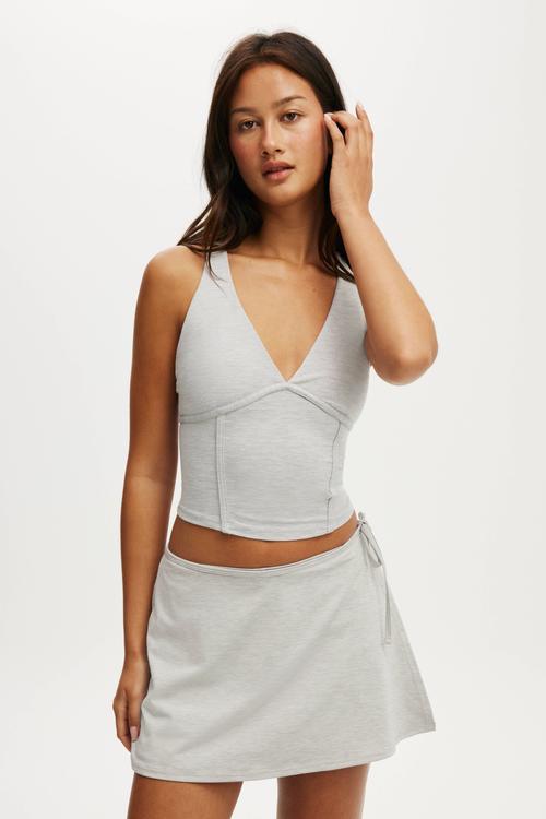 Ultra Soft Wrap Skirt With Tie - Light Grey Marle