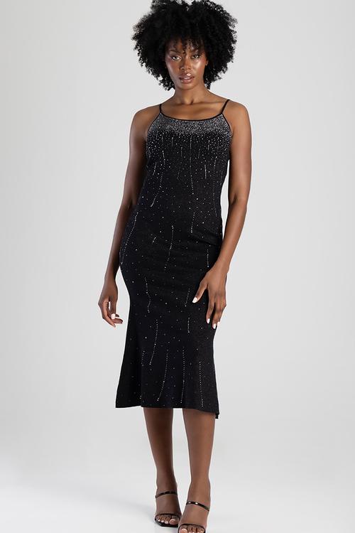 Bright Lights: Knit Maxi Dress With Rhinestones Detail - Black