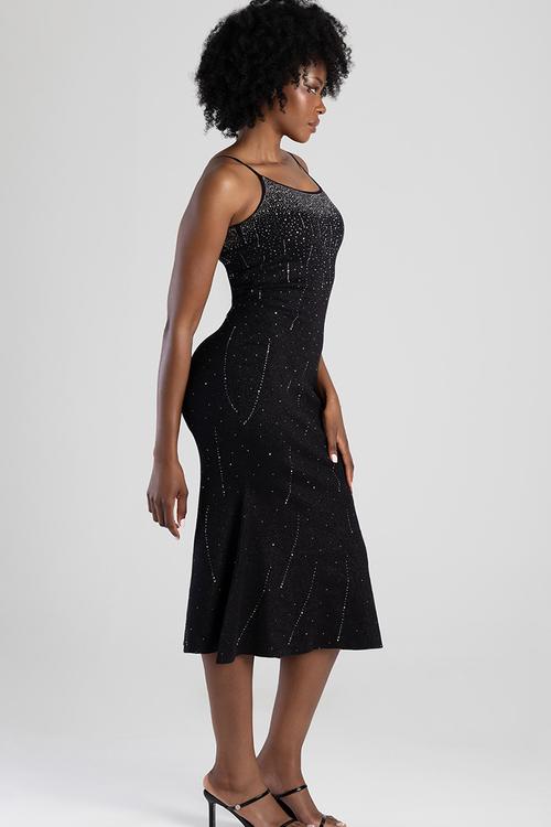 Bright Lights: Knit Maxi Dress With Rhinestones Detail - Black