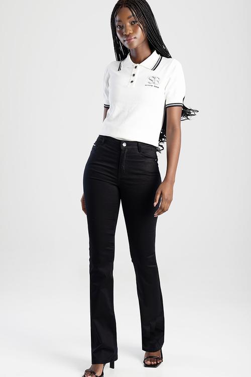 Julia Black Sateen Mid Waist Bootleg  - Black