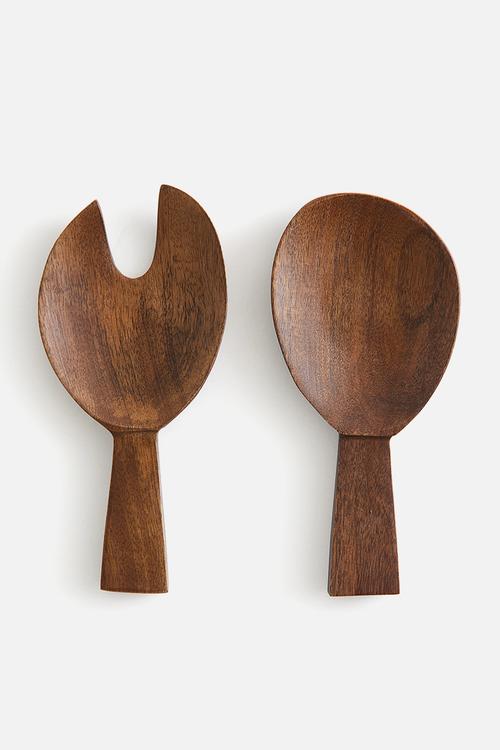 Mango wood salad servers - brown