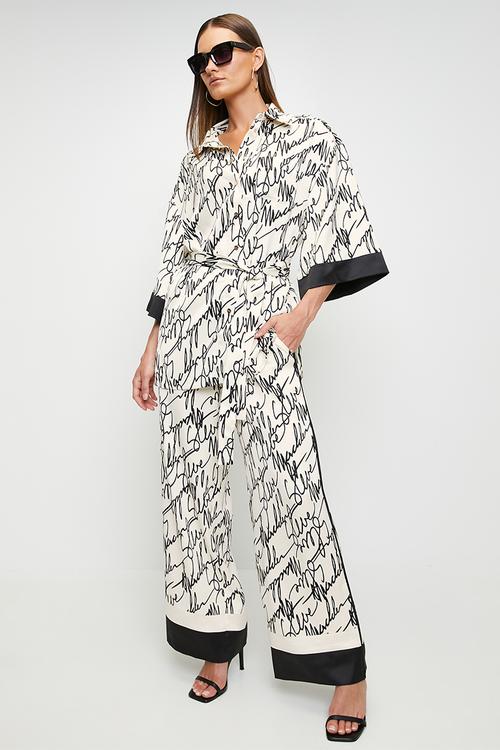 Ladies parker wide leg pant - white