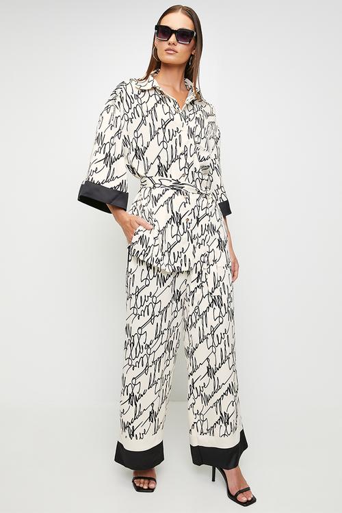 Ladies nyla kimono shirt with belt - white