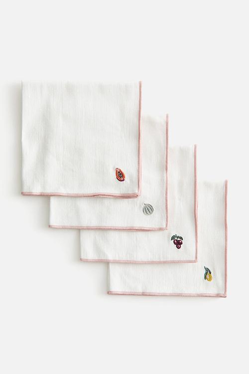 4-pack embroidered napkins - white/fruits