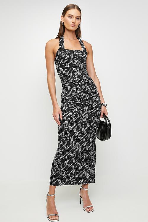 Ladies peyton mesh midaxi skirt - black