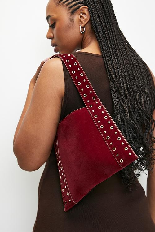 Kathleen studded tote bag- burgundy