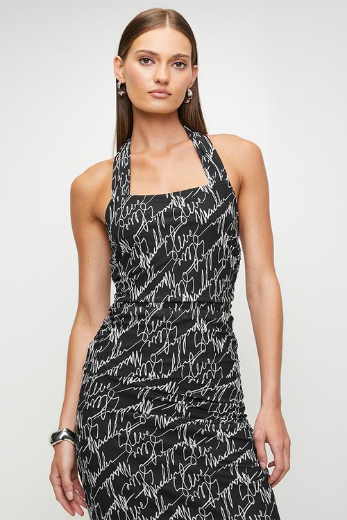Ladies emily mesh halter neck top - black