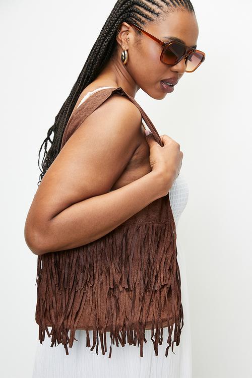 Penina fringe shoulder bag- brown