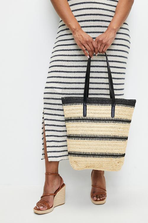 Celine woven straw striped tote bag- natural