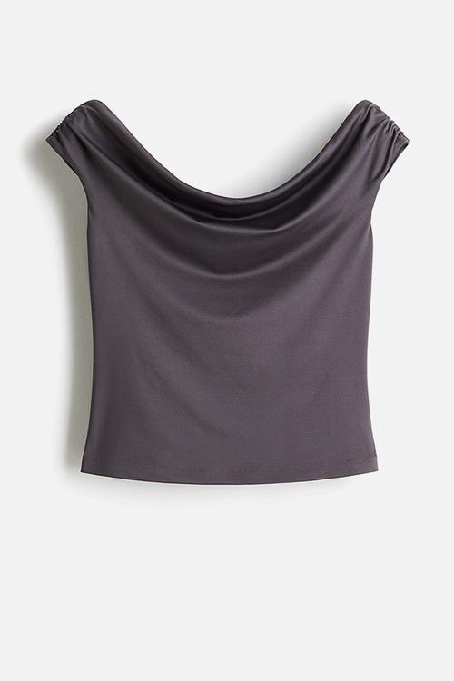 Draped off-the-shoulder top - dark grey