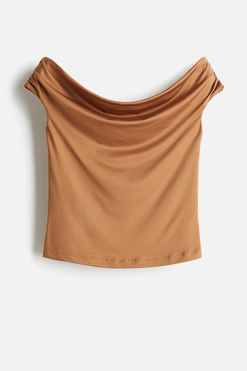 Draped off-the-shoulder top - light brown