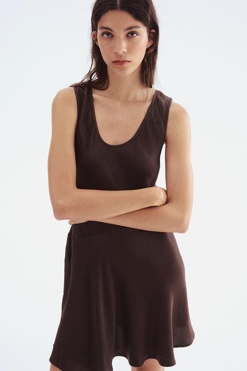 Flared satin dress - dark brown