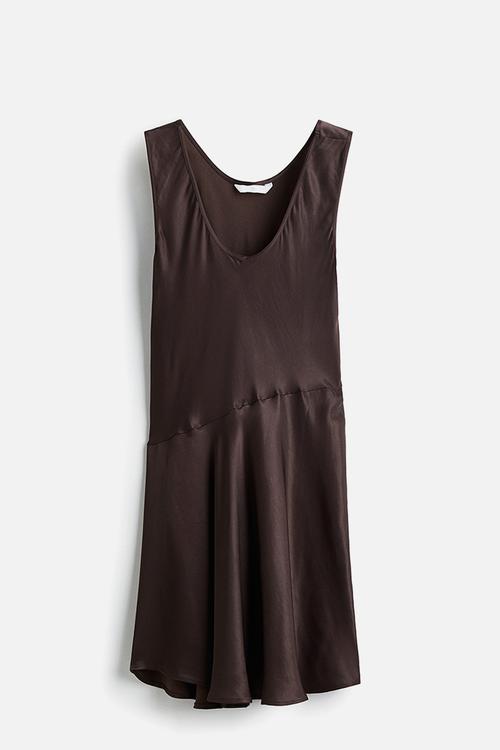 Flared satin dress - dark brown