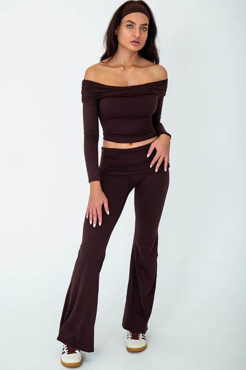 Latte lounge flare pants - espresso brown