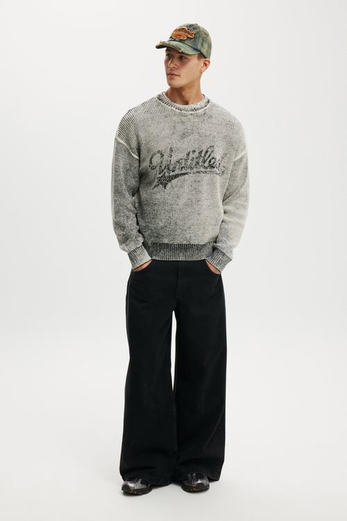 Y2K Box Fit Crew Knit - White Spray