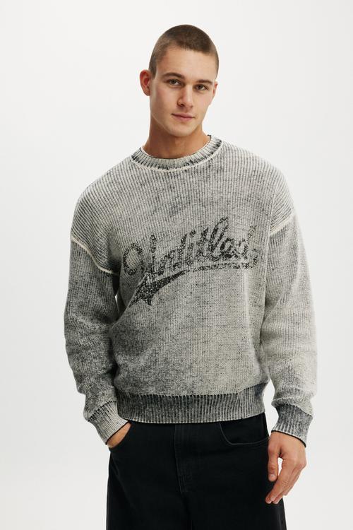Y2K Box Fit Crew Knit - White Spray