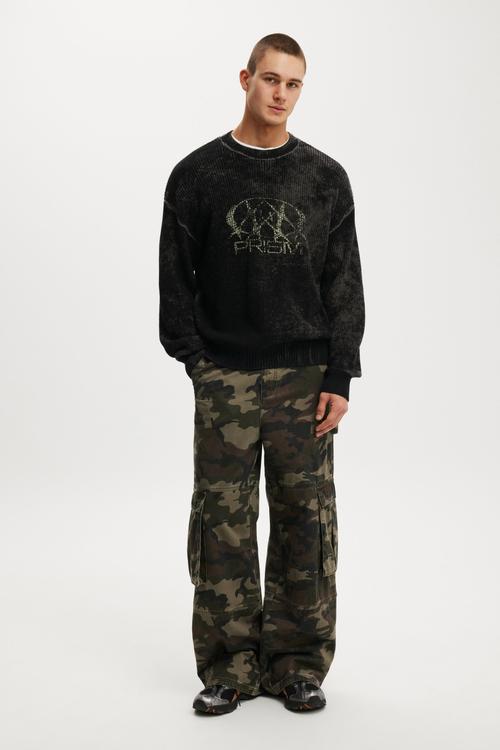 Y2K Box Fit Crew Knit - Black Spray