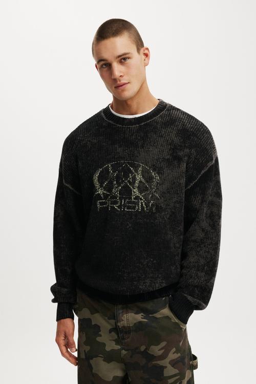 Y2K Box Fit Crew Knit - Black Spray