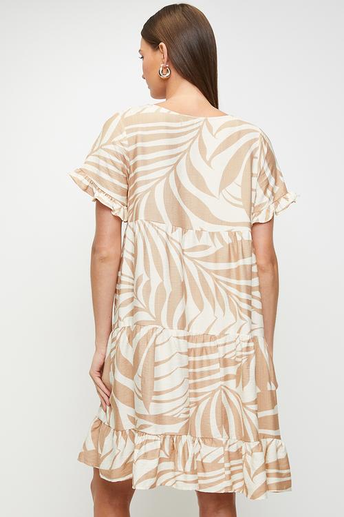 Half Sleeve With Flutter On Sleeve And Hem Tiered Midi Dress - Rosewood